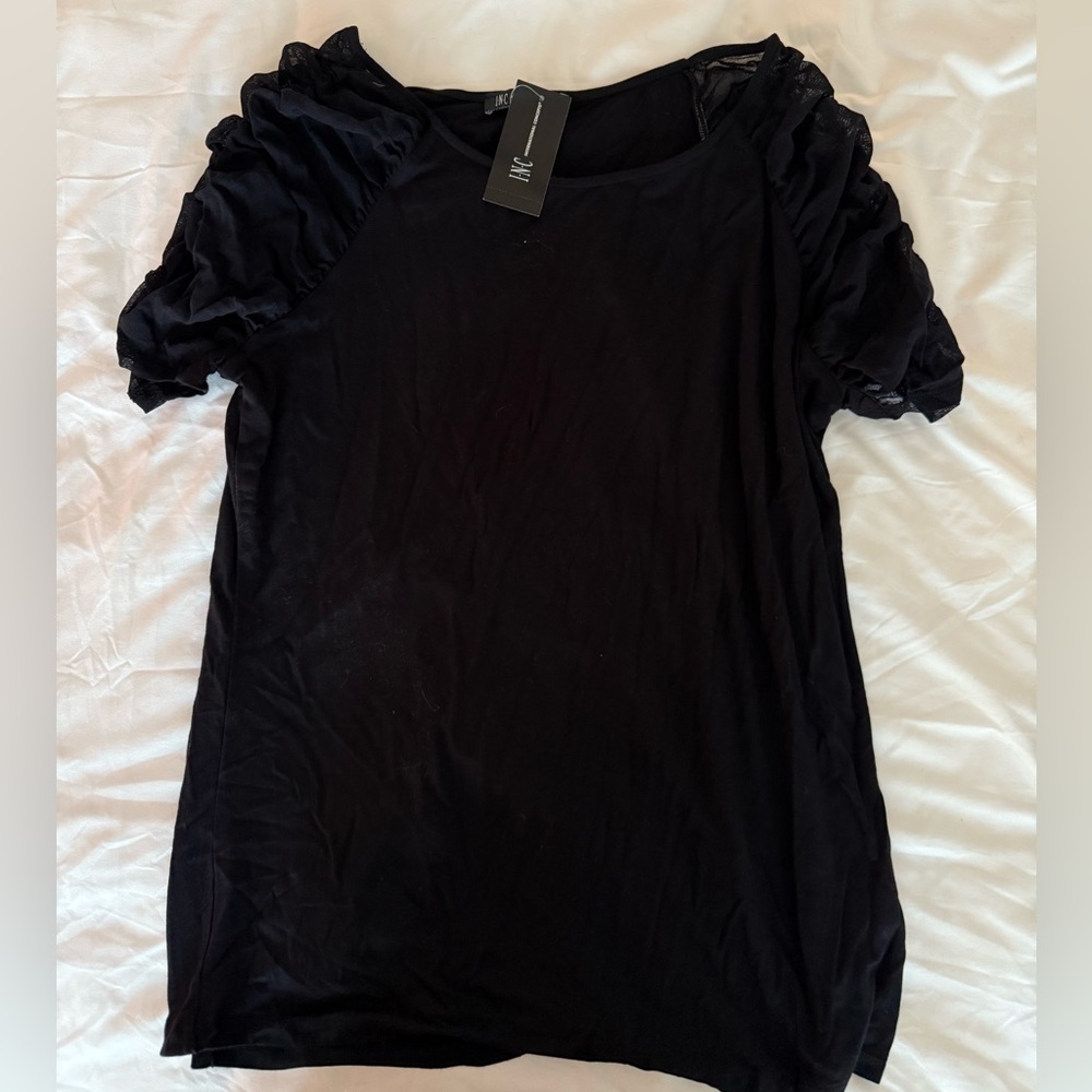 Ruffle Lace Sleeve Black Top